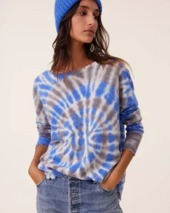 Kujten Sweaters & Sweatshirts>Tie Dye Round Neck Cashmere Sweater, 2-Threads Bleu Gris
