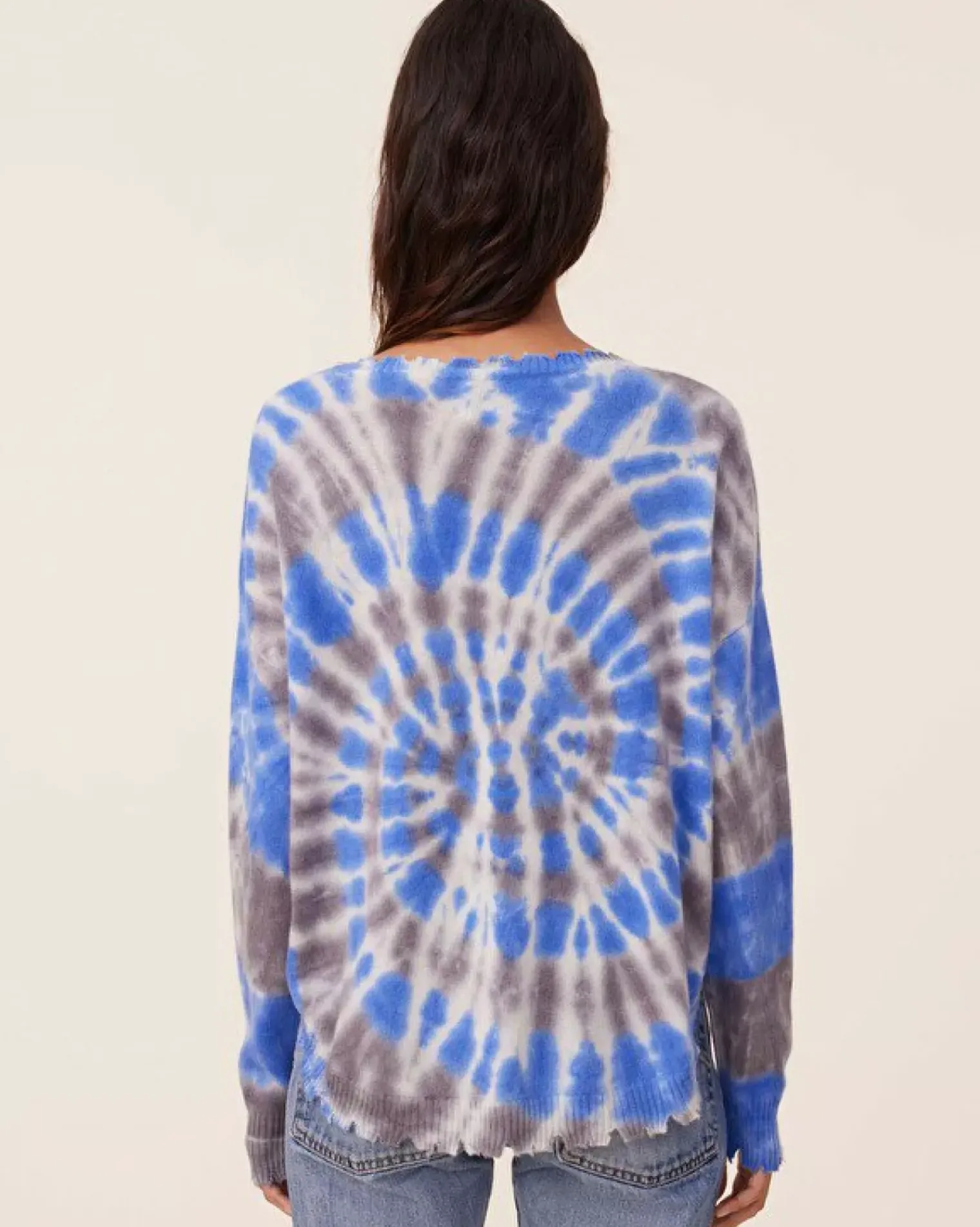 Kujten Sweaters & Sweatshirts>Tie Dye Round Neck Cashmere Sweater, 2-Threads Bleu Gris
