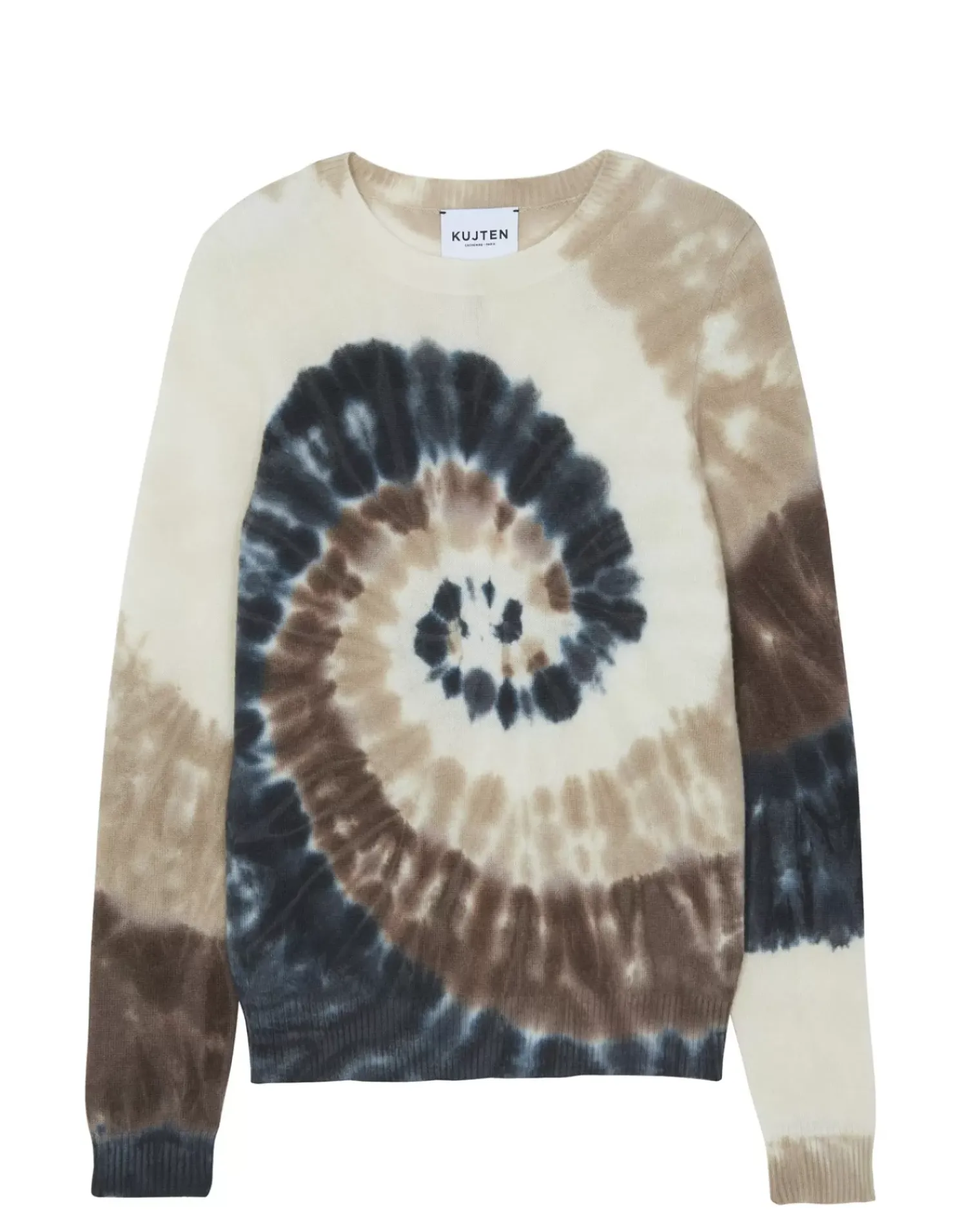 Kujten Sweaters & Sweatshirts>Tie Dye Round Neck Cashmere Sweater, 2-Threads Camelo
