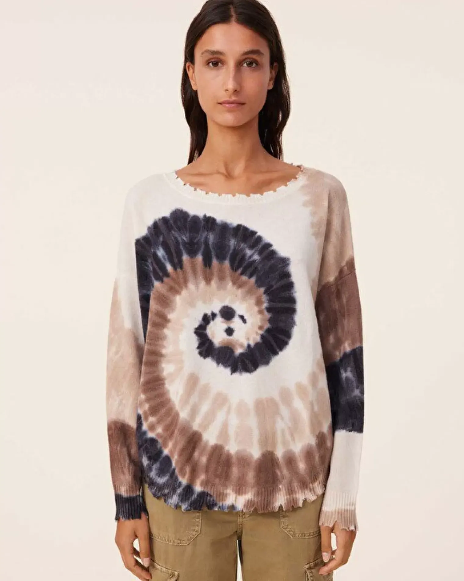 Kujten Sweaters & Sweatshirts>Tie Dye Round Neck Cashmere Sweater, 2-Threads Camelo