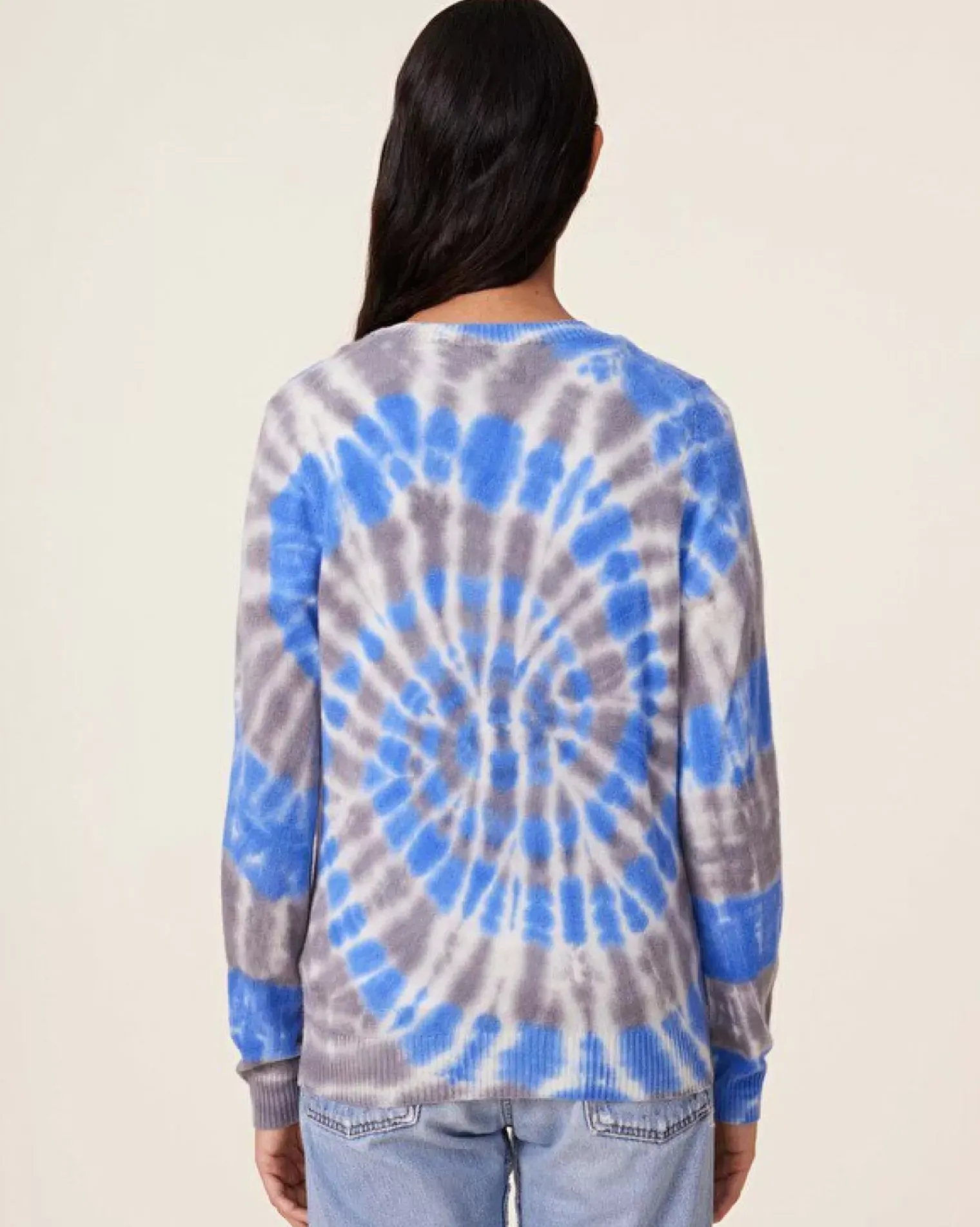 Kujten Sweaters & Sweatshirts>Tie Dye Round Neck Cashmere Sweater, 2-Threads Bleu Gris