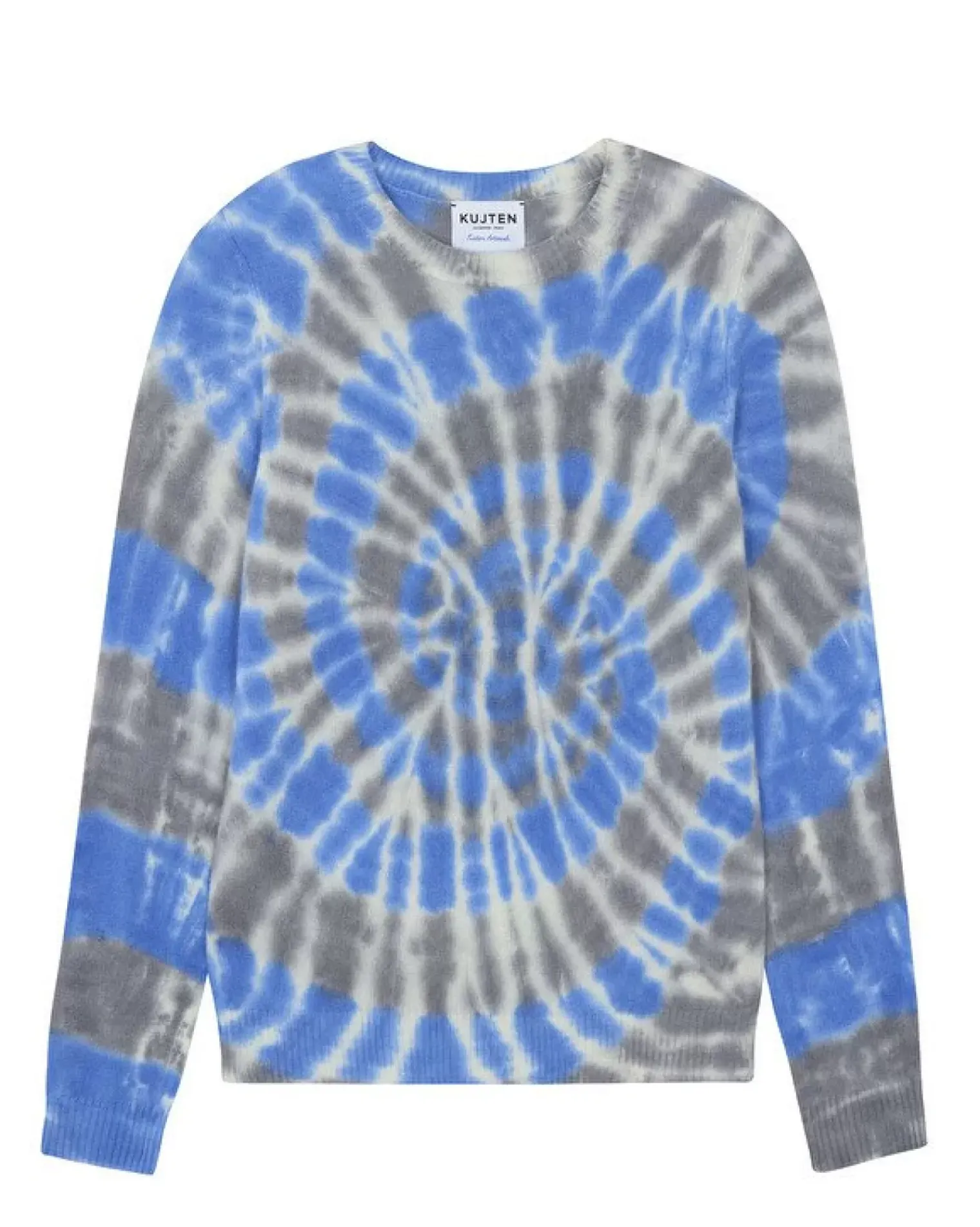 Kujten Sweaters & Sweatshirts>Tie Dye Round Neck Cashmere Sweater, 2-Threads Bleu Gris