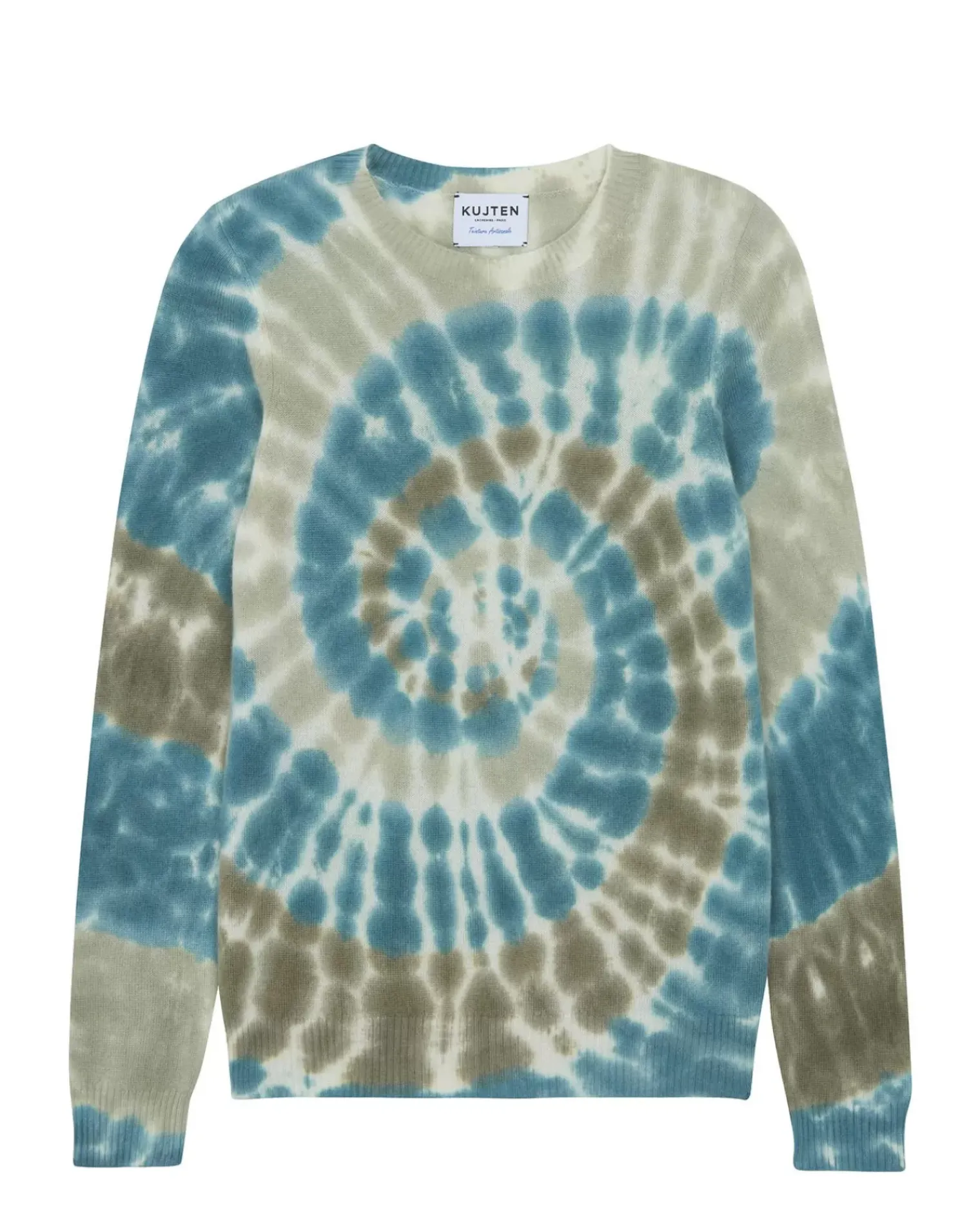 Kujten Sweaters & Sweatshirts>Tie Dye Round Neck Cashmere Sweater, 2-Threads Kaki Vert