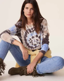 Kujten Sweaters & Sweatshirts>Tie Dye Round Neck Cashmere Sweater, 2-Threads Marron Jeans
