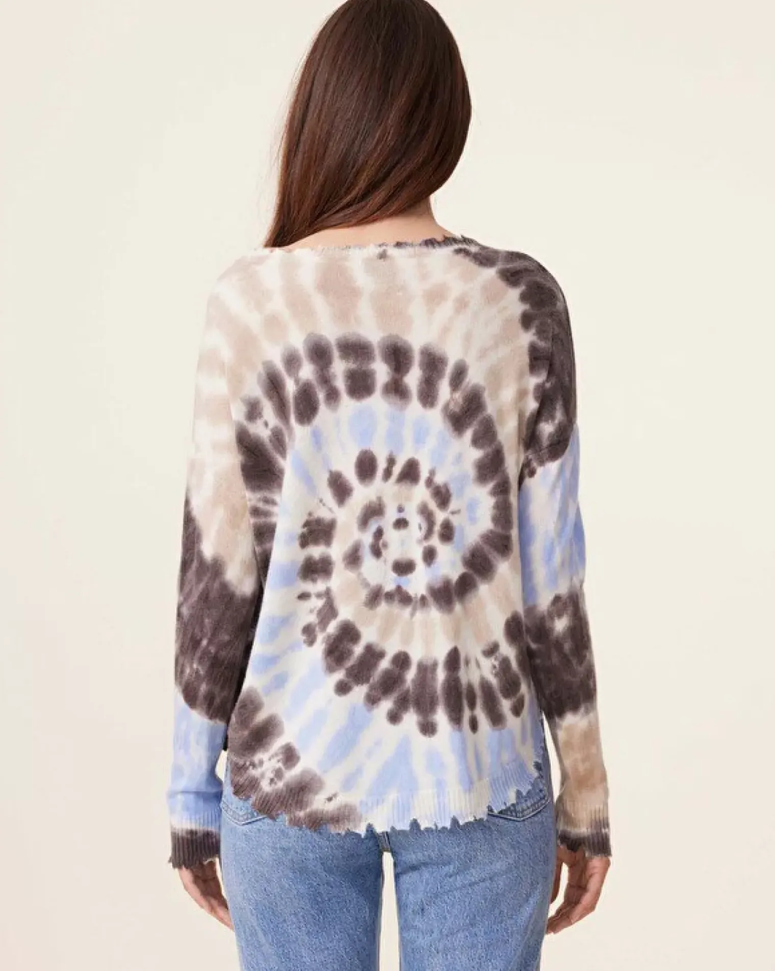 Kujten Sweaters & Sweatshirts>Tie Dye Round Neck Cashmere Sweater, 2-Threads Marron Jeans