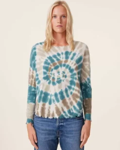 Kujten Sweaters & Sweatshirts>Tie Dye Round Neck Cashmere Sweater, 2-Threads Kaki Vert