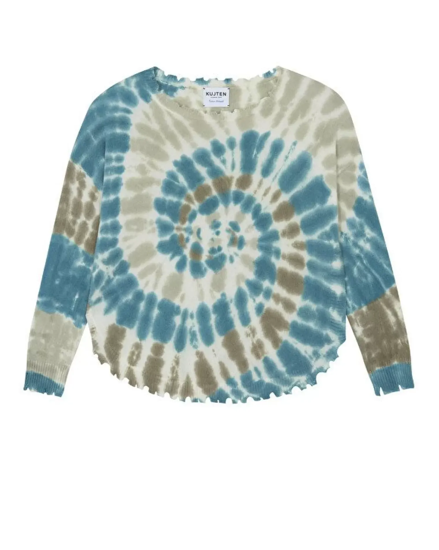 Kujten Sweaters & Sweatshirts>Tie Dye Round Neck Cashmere Sweater, 2-Threads Kaki Vert
