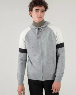 Kujten Jackets & Vests>Tricolor Sleeve Zipped Cashmere Cardigan Gris Chine
