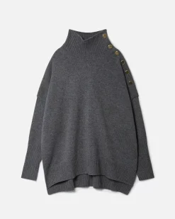 Kujten Sweaters & Sweatshirts>Turtleneck Buttons Cashmere Sweater Gris Flanelle