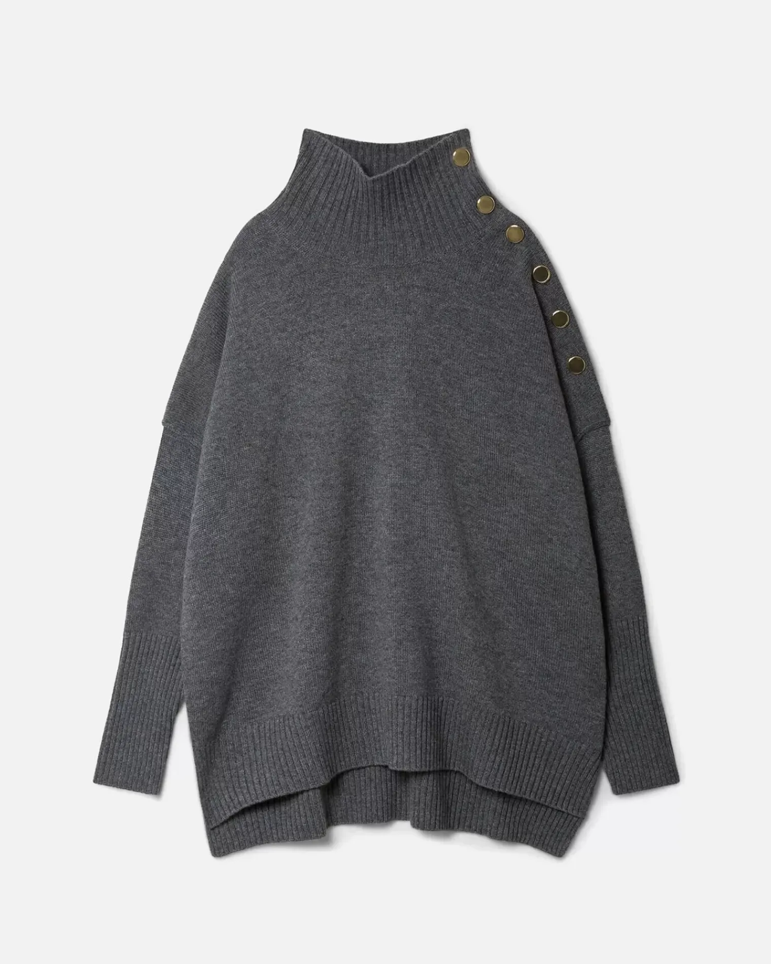 Kujten Sweaters & Sweatshirts>Turtleneck Buttons Cashmere Sweater Gris Flanelle