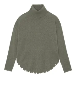 Kujten Sweaters & Sweatshirts>Turtleneck Cashmere Sweater, 2-Threads Kaki Chine
