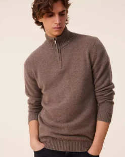 Kujten Sweaters & Sweatshirts>Turtleneck Cashmere Sweater, 4-Threads Taupe Mouline