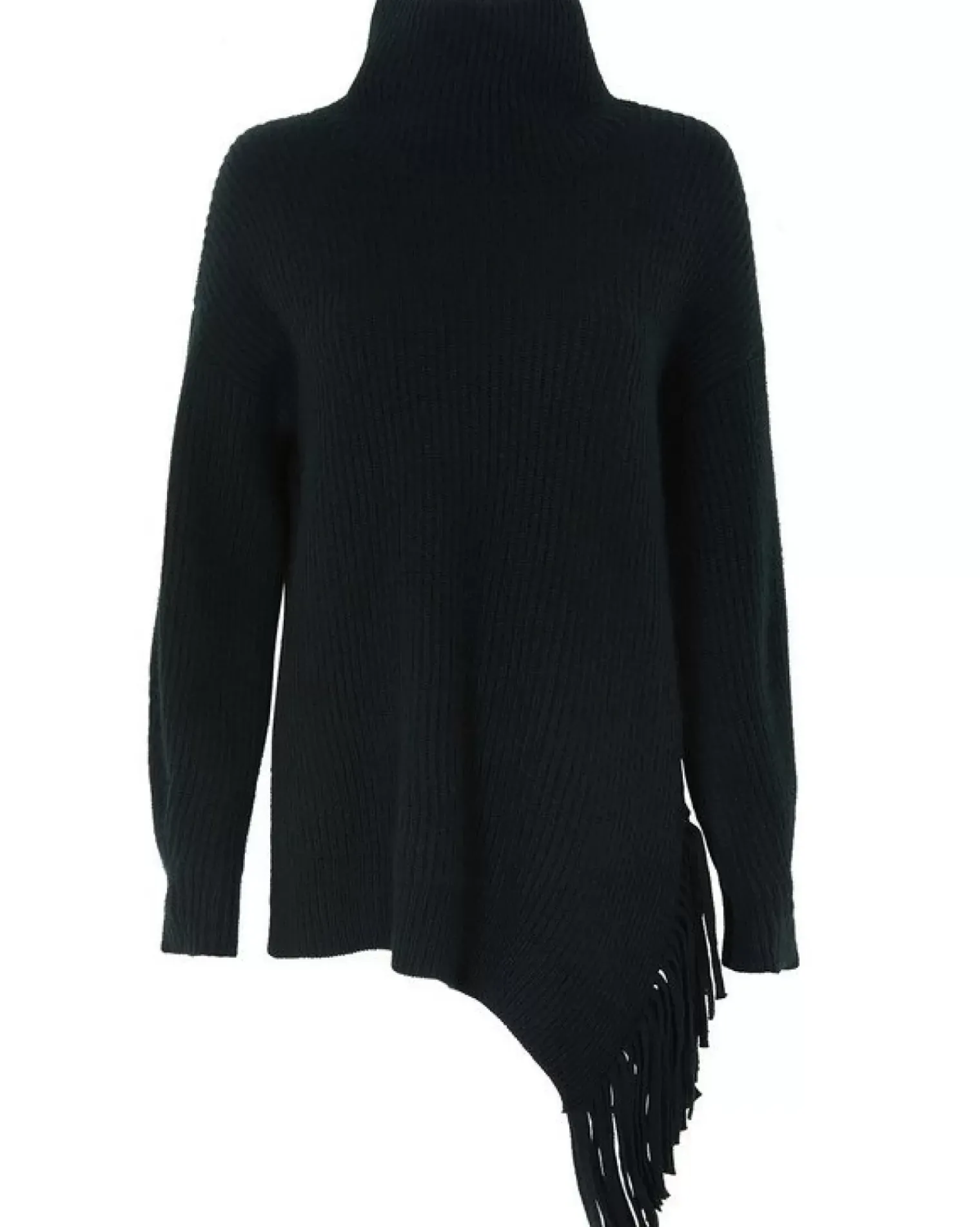 Kujten Sweaters & Sweatshirts>Turtleneck Fringed Cashmere Sweater Noir