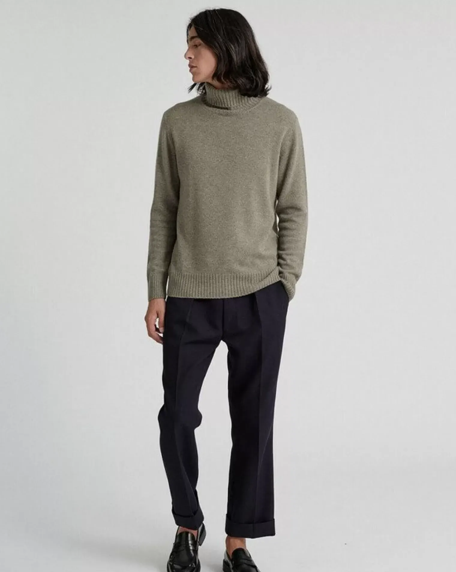 Kujten Sweaters & Sweatshirts>Turtleneck Long-Sleeves Cashmere Sweater, 4-Threads Kaki Chine