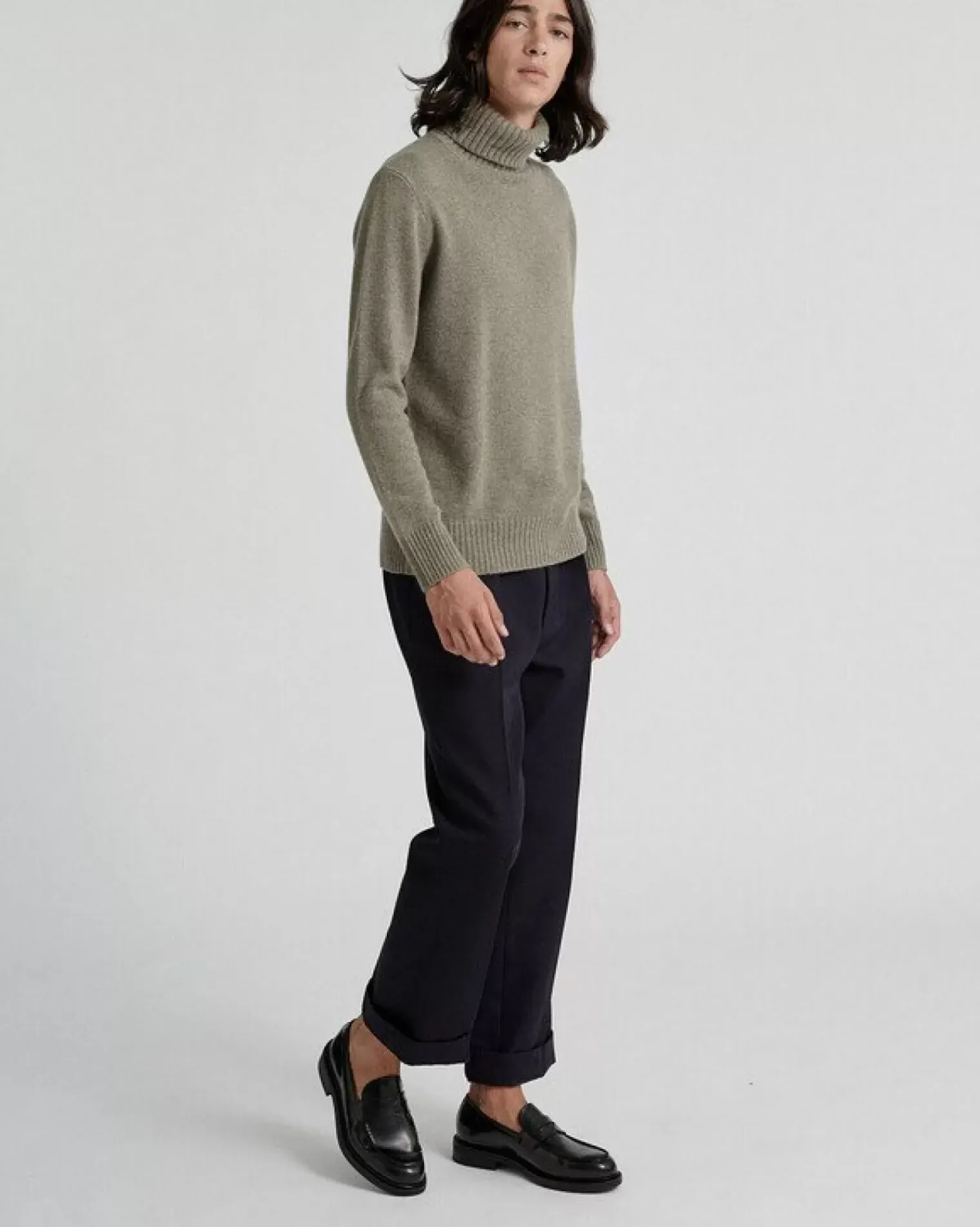 Kujten Sweaters & Sweatshirts>Turtleneck Long-Sleeves Cashmere Sweater, 4-Threads Kaki Chine
