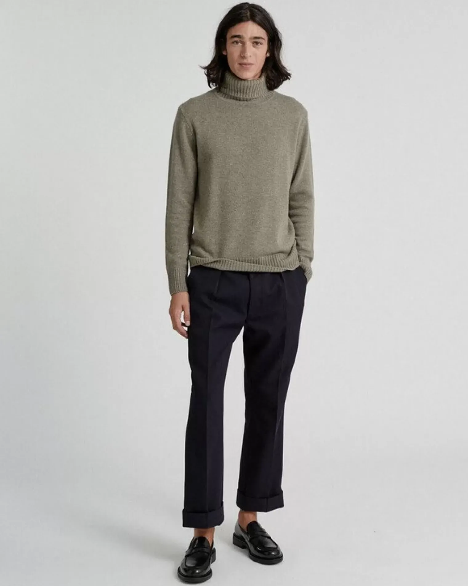 Kujten Sweaters & Sweatshirts>Turtleneck Long-Sleeves Cashmere Sweater, 4-Threads Kaki Chine