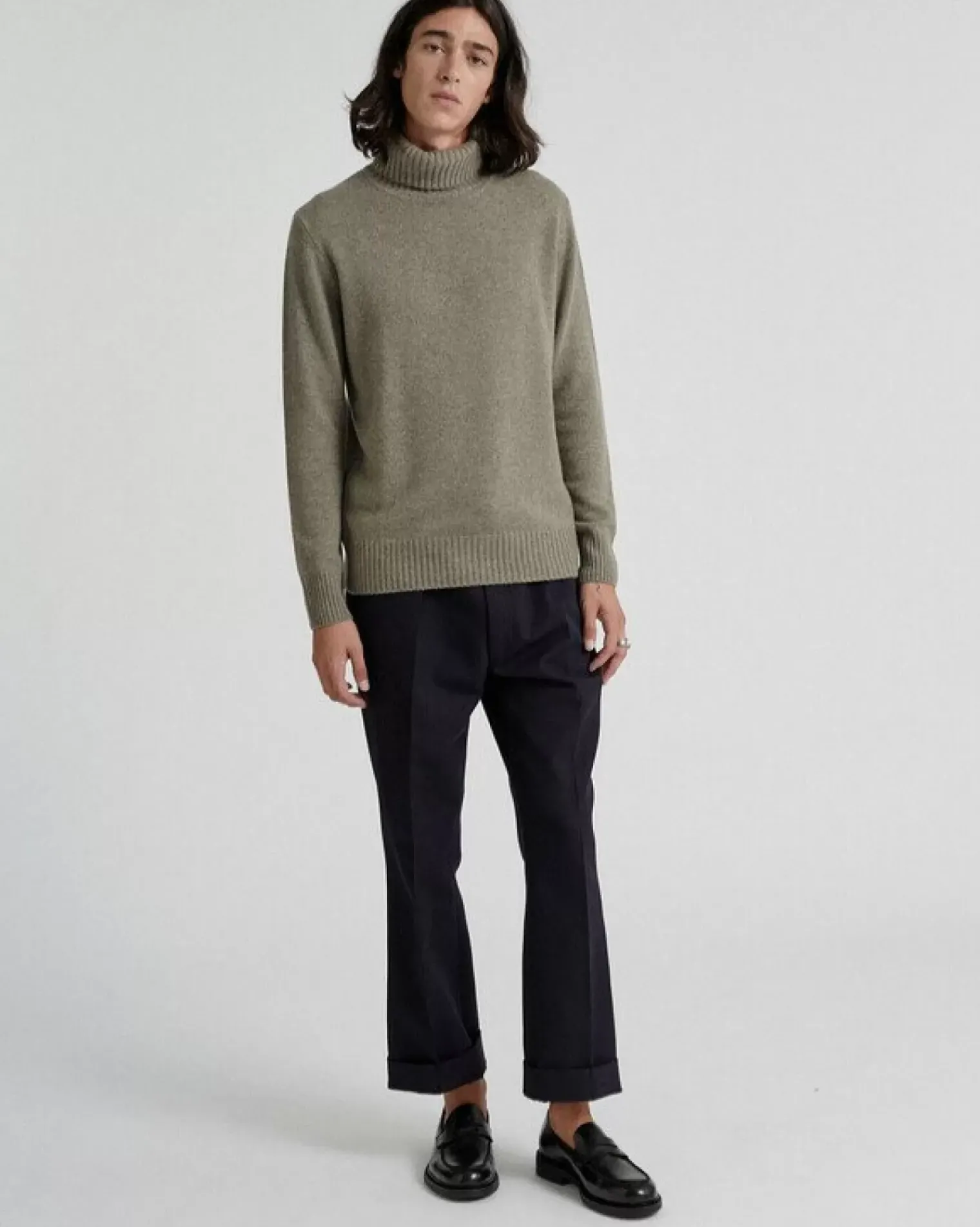 Kujten Sweaters & Sweatshirts>Turtleneck Long-Sleeves Cashmere Sweater, 4-Threads Kaki Chine