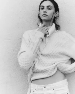 Kujten Sweaters & Sweatshirts>Twisted Cashmere Half Zip Neck Sweater, 6-Threads Blanc