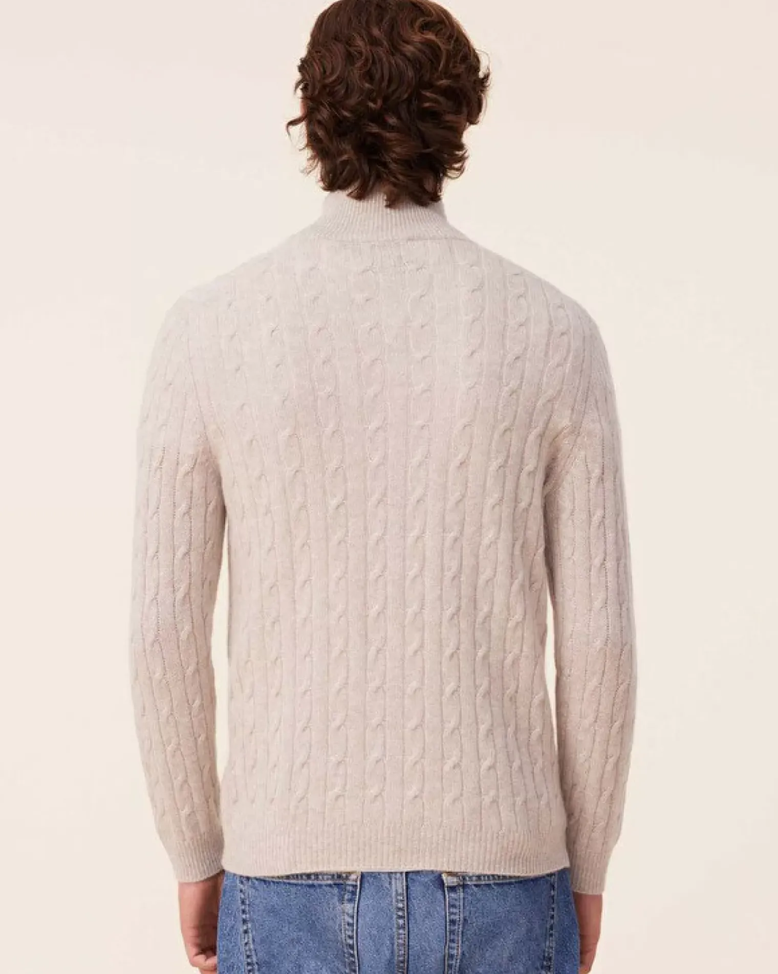 Kujten Sweaters & Sweatshirts>Twisted Cashmere Half Zip Sweater, 4-Threads Avoine