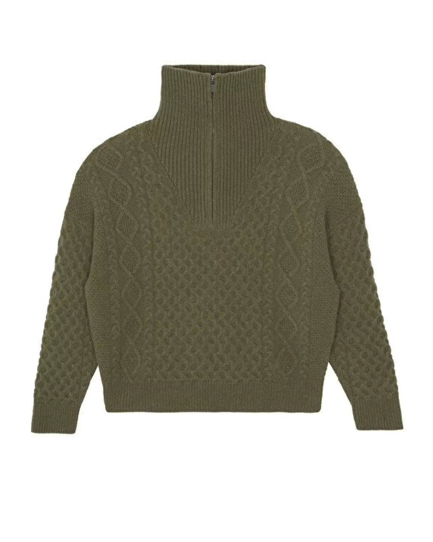 Kujten Sweaters & Sweatshirts>Twisted Cashmere Half Zip Neck Sweater, 6-Threads Kaki Scout