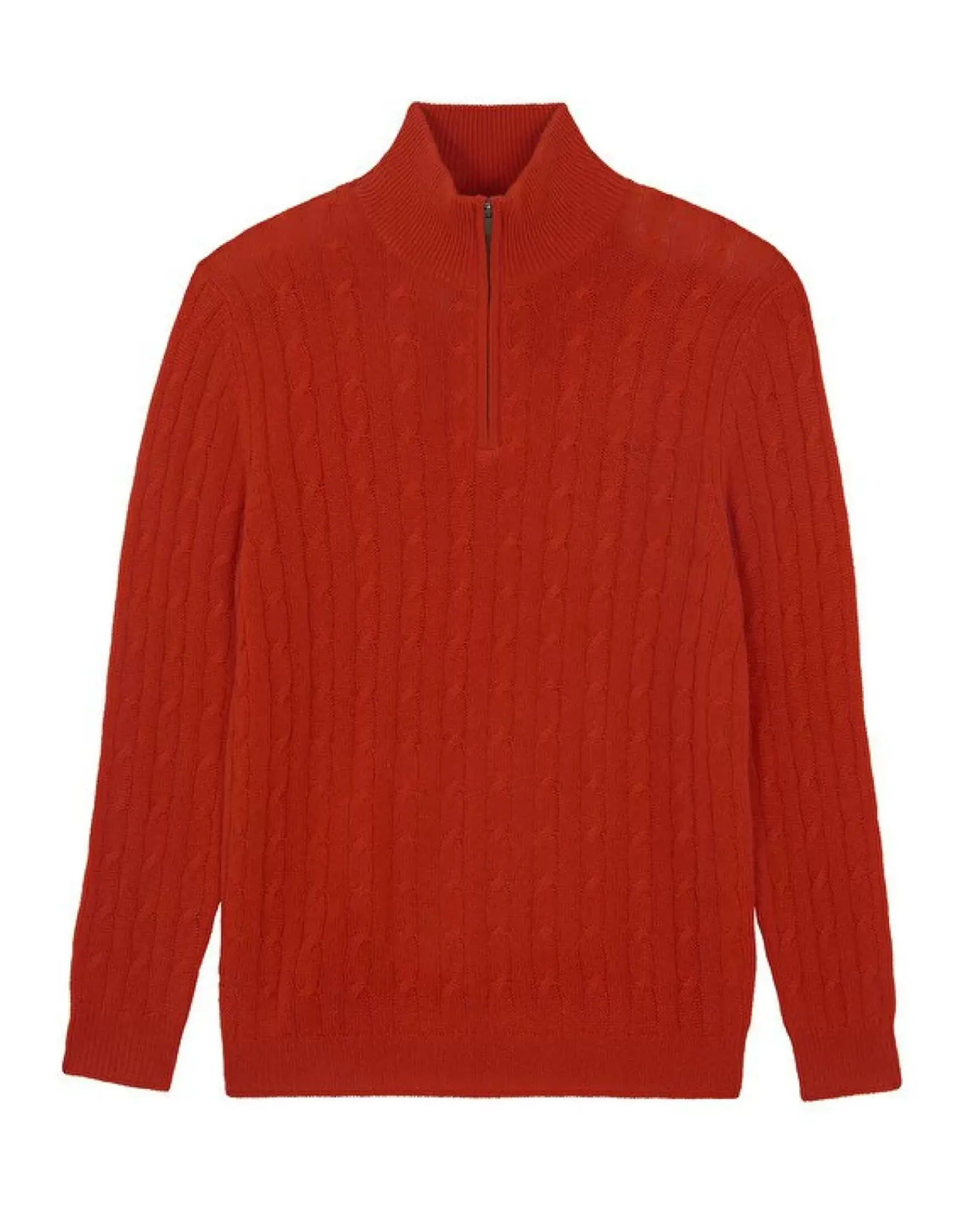 Kujten Sweaters & Sweatshirts>Twisted Cashmere Half Zip Sweater, 4-Threads Orange Rosso