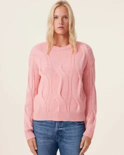 Kujten Sweaters & Sweatshirts>Twisted Round Neck Cashmere Sweater, 8-Threads Rose Guimauve