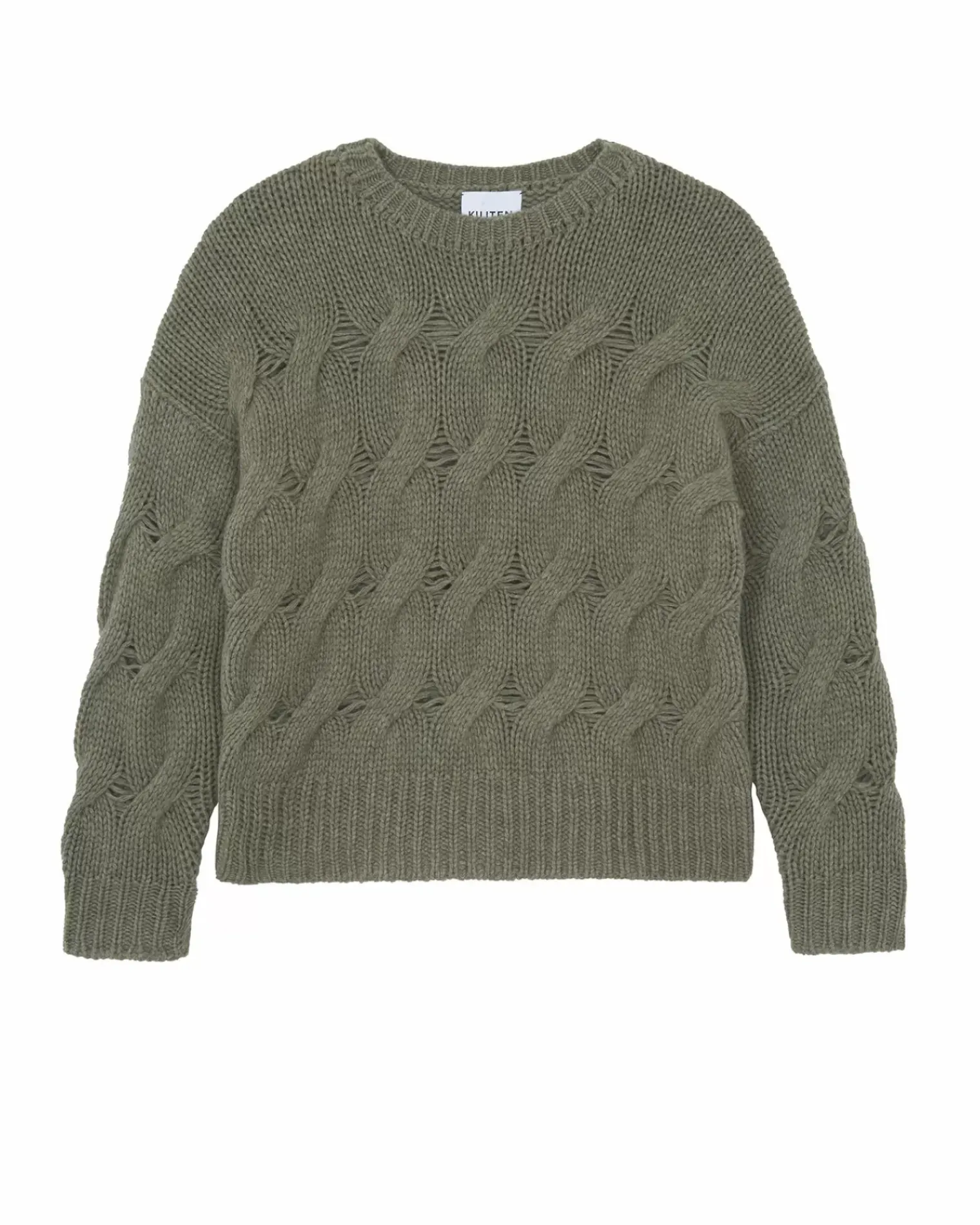 Kujten Sweaters & Sweatshirts>Twisted Round Neck Cashmere Sweater, 10-Threads Kaki Chine
