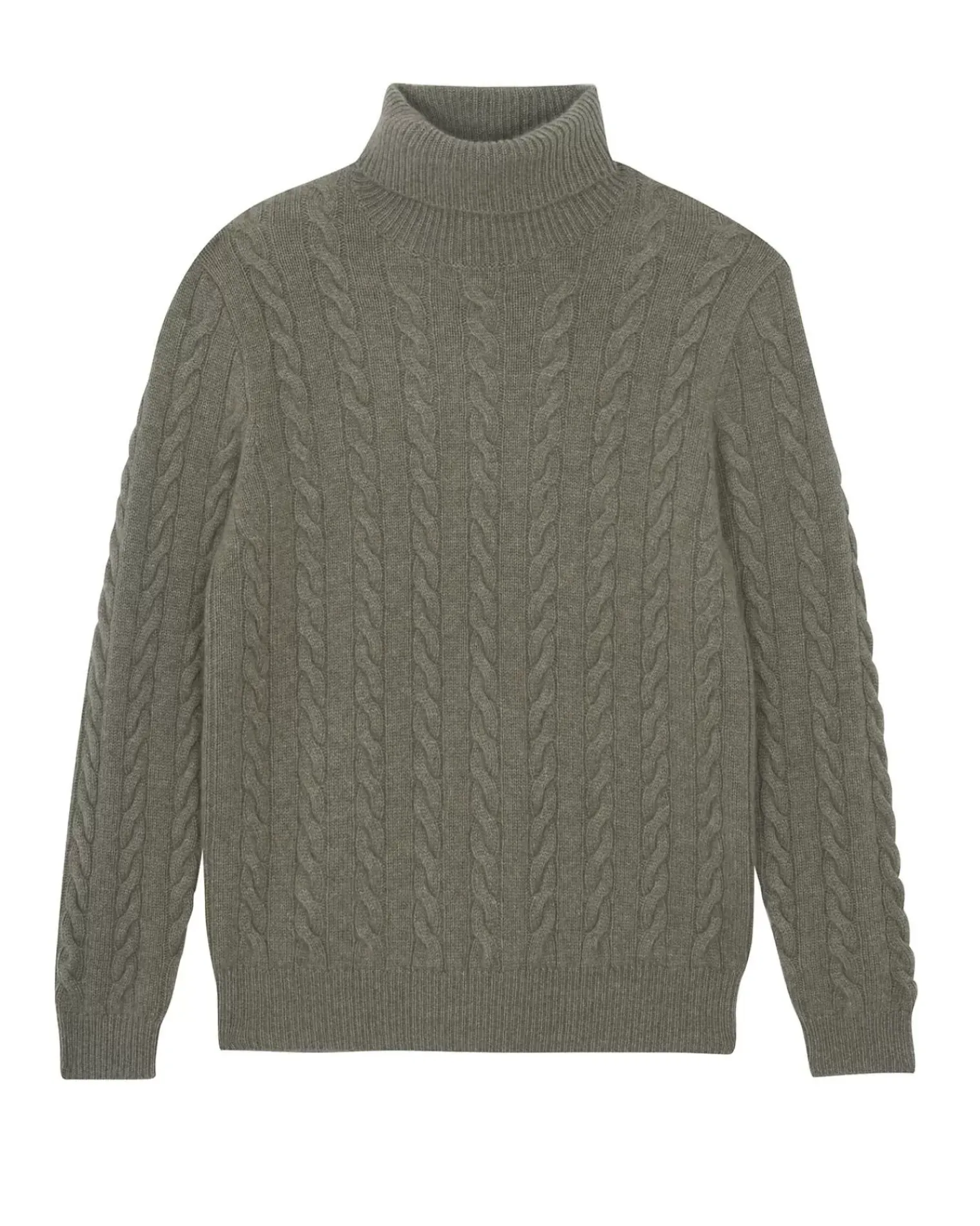 Kujten Sweaters & Sweatshirts>Twisted Turtleneck Cashmere Sweater, 8-Threads Kaki Chine