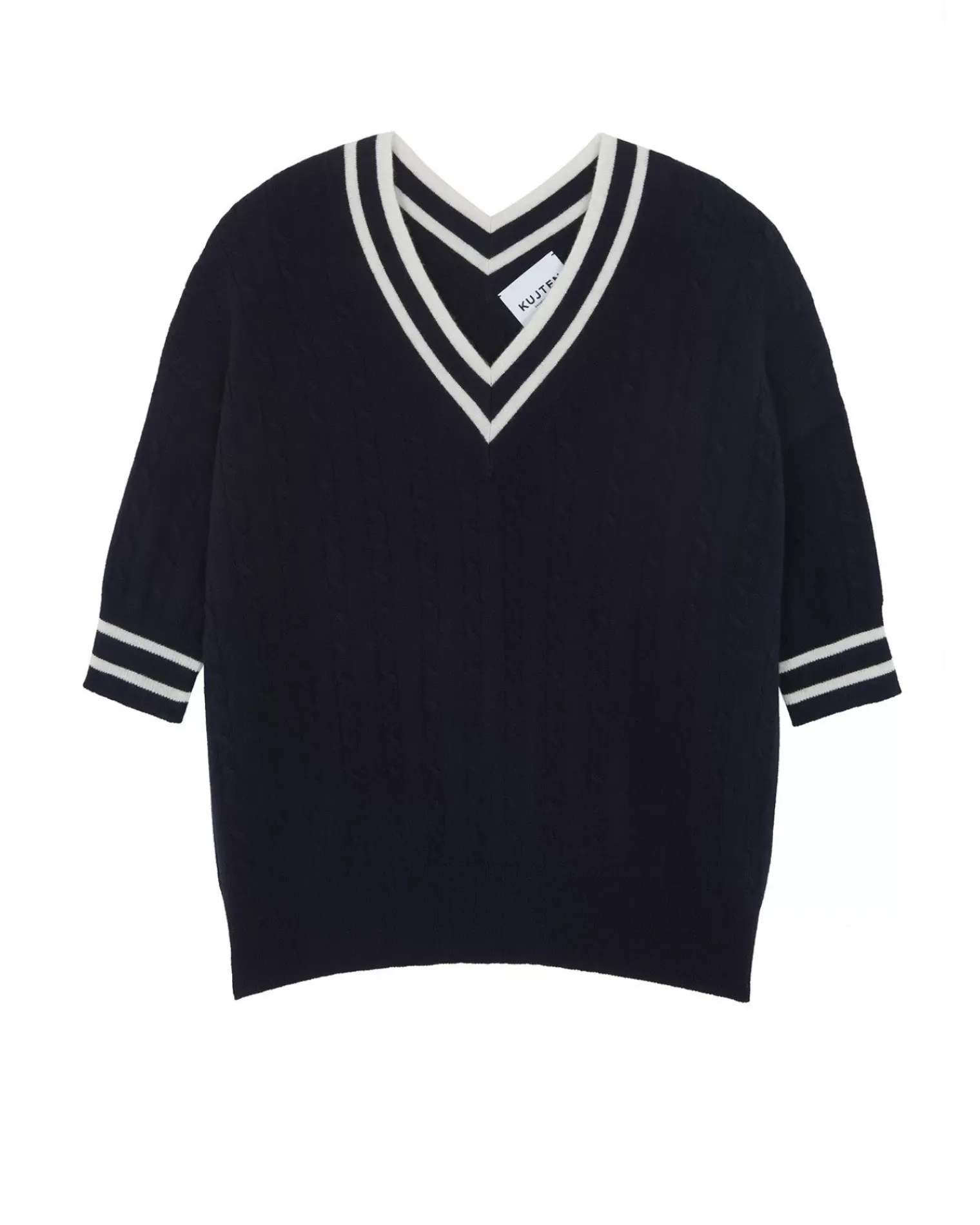 Kujten Sweaters & Sweatshirts>Twisted V-Neck Cashmere Sweater, 2-Threads Bleu Marine Fonce