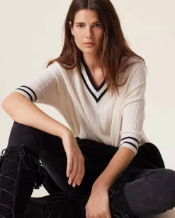 Kujten Sweaters & Sweatshirts>Twisted V-Neck Cashmere Sweater, 2-Threads Blanc
