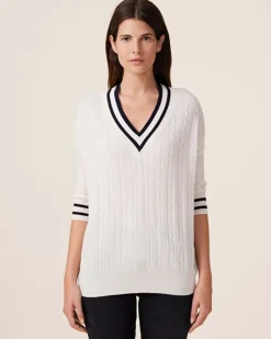 Kujten Sweaters & Sweatshirts>Twisted V-Neck Cashmere Sweater, 2-Threads Blanc