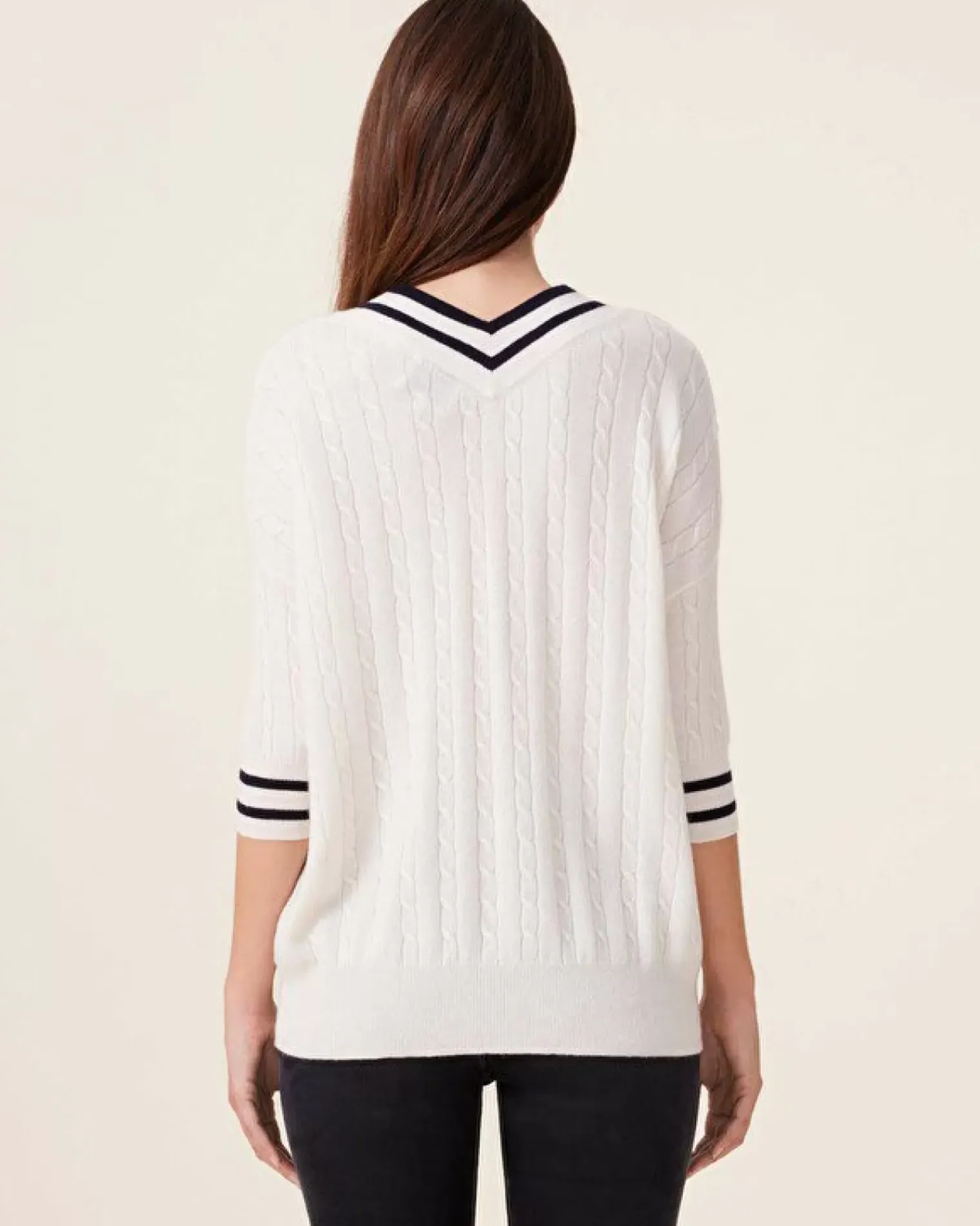 Kujten Sweaters & Sweatshirts>Twisted V-Neck Cashmere Sweater, 2-Threads Blanc