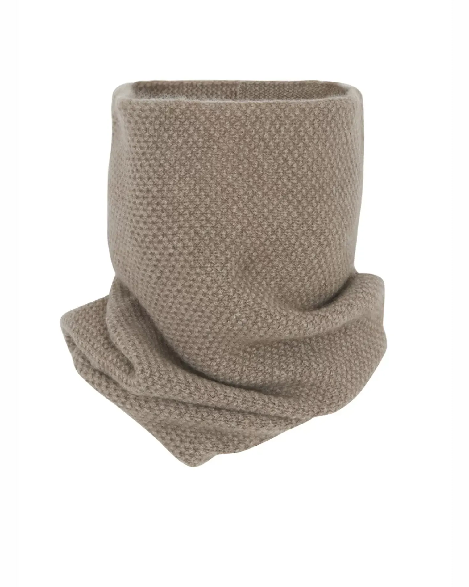 Kujten Scarves & Snoods>Unisex Moss Stitched Cashmere Snood, 6-Threads Beige Taupe
