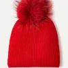Kujten Hats & Headbands>Unisex Pompom Cashmere Hat Rouge