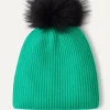 Kujten Hats & Headbands>Unisex Pompom Cashmere Hat Vert Emeraude