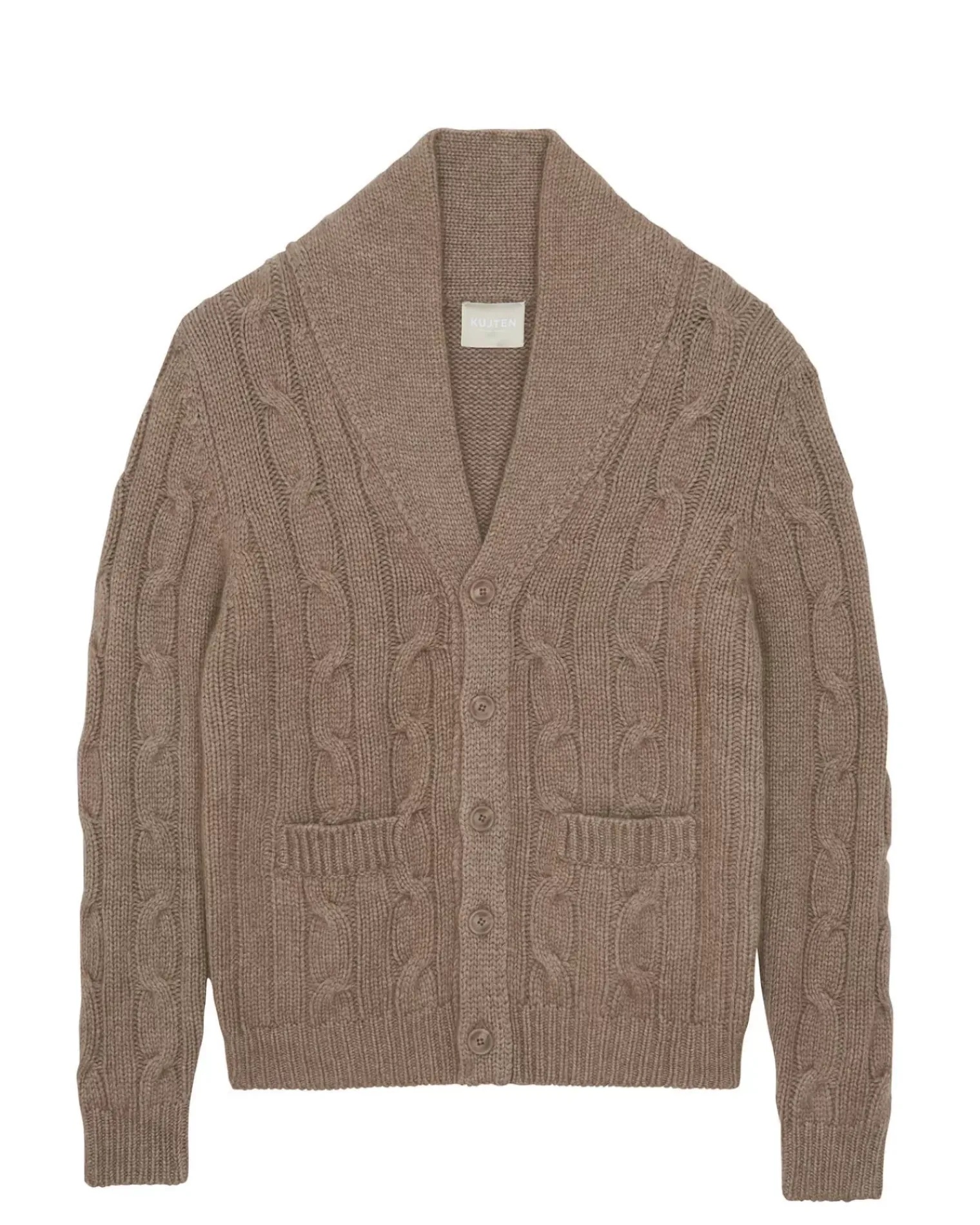 Kujten Jackets & Vests>Unisex Shawl Collared Cashmere Cardigan Beige Taupe