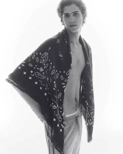 Kujten Scarves & Snoods>Very Large Cashmere Bandana, 2-Threads Noir