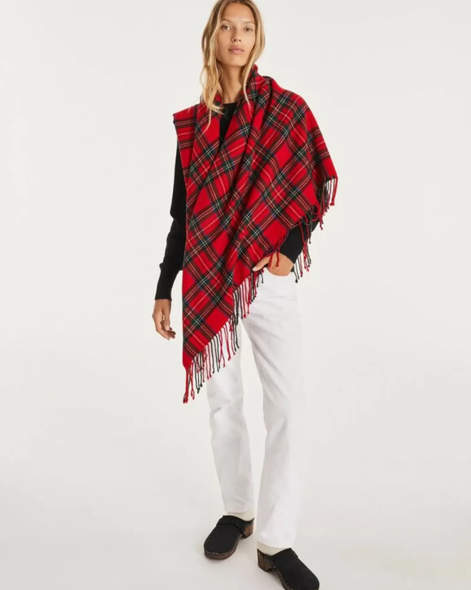 Kujten Scarves & Snoods>Very Large Fringed Bandana Rouge Tomato