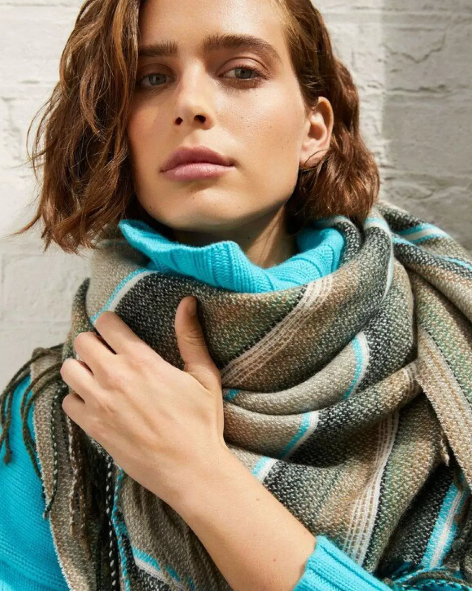 Kujten Scarves & Snoods>Very Large Fringed Bandana Kaki Chine