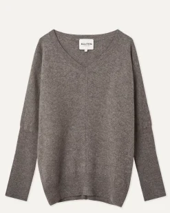 Kujten Sweaters & Sweatshirts>V-Neck Bat Sleeves Cashmere Sweater Gris Flanelle