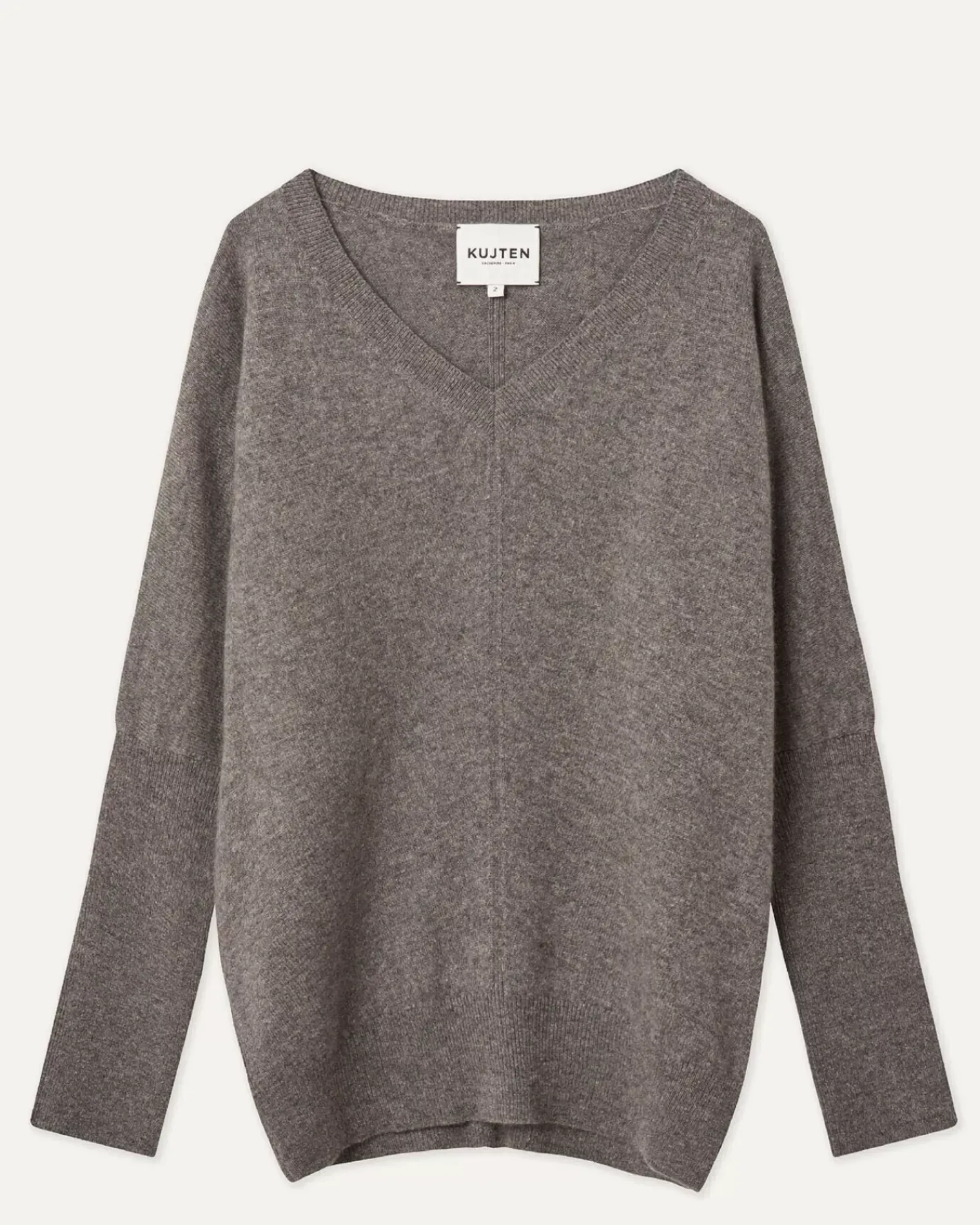 Kujten Sweaters & Sweatshirts>V-Neck Bat Sleeves Cashmere Sweater Gris Flanelle
