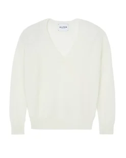 Kujten Sweaters & Sweatshirts>V-Neck Cashmere Sweater Boyfriend Blanc