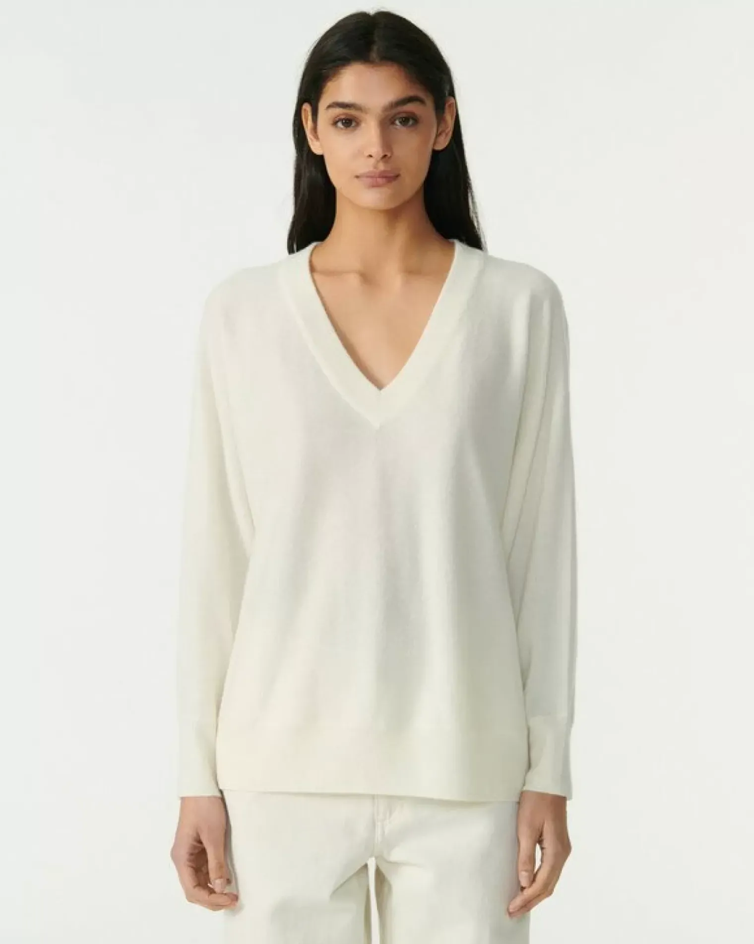 Kujten Sweaters & Sweatshirts>V-Neck Cashmere Sweater, 2-Threads Blanc