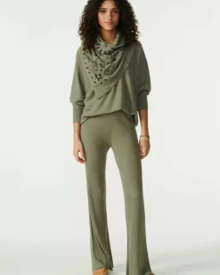 Kujten Sweaters & Sweatshirts>V-Neck Cashmere Sweater, 2-Threads Kaki Chine