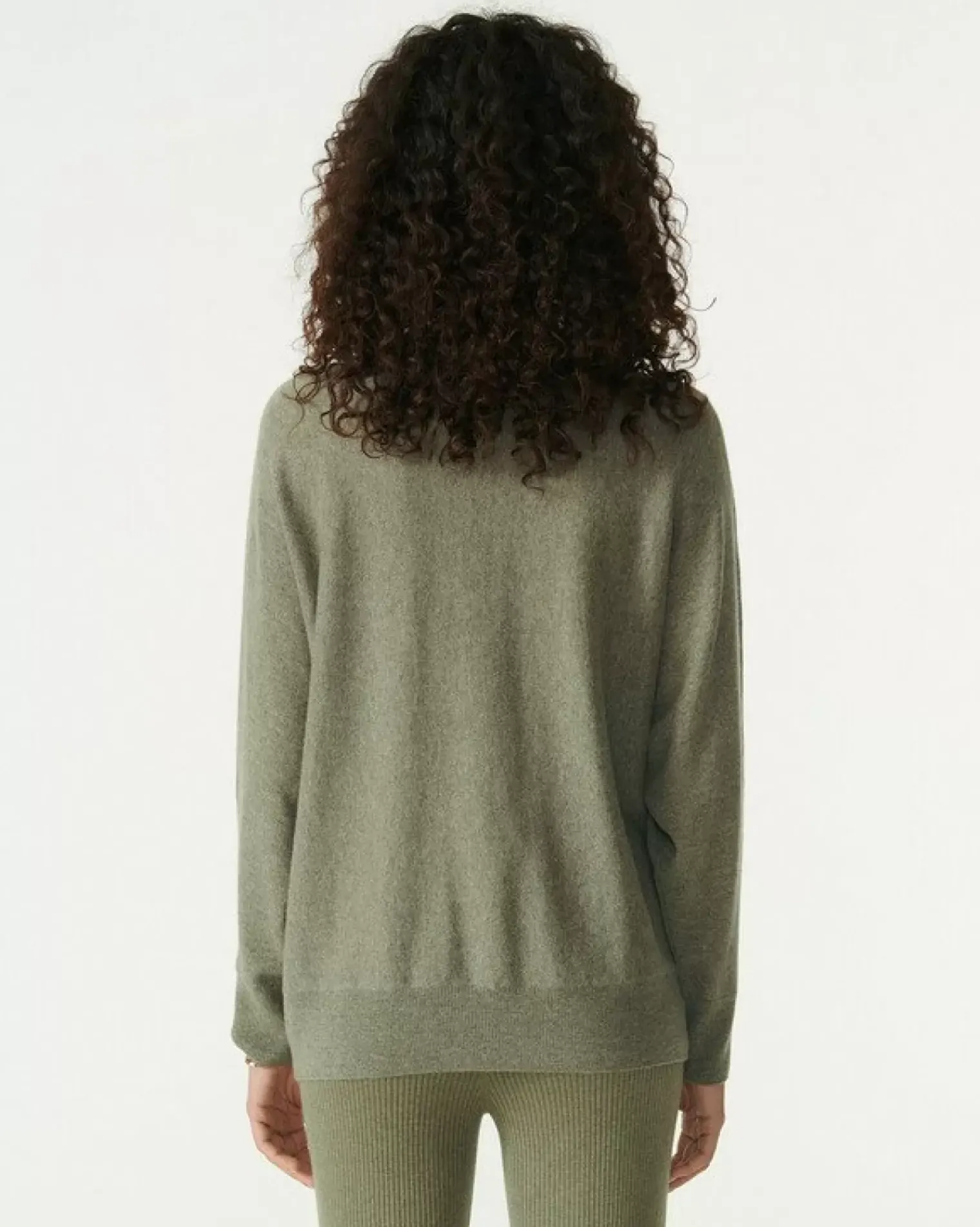 Kujten Sweaters & Sweatshirts>V-Neck Cashmere Sweater, 2-Threads Kaki Chine
