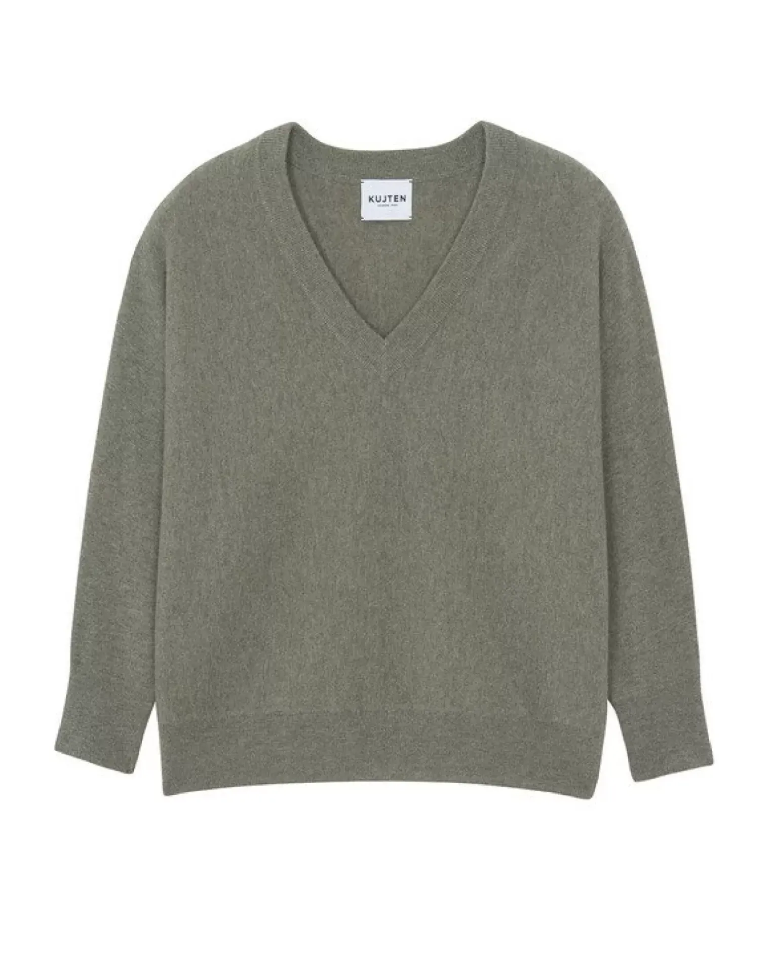 Kujten Sweaters & Sweatshirts>V-Neck Cashmere Sweater, 2-Threads Kaki Chine