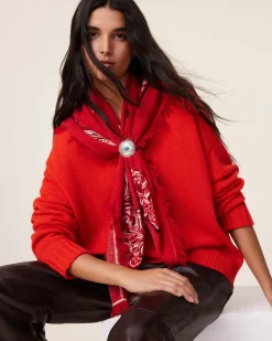 Kujten Sweaters & Sweatshirts>V-Neck Cashmere Sweater, 6-Threads Orange Rosso