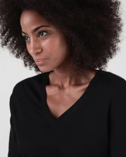 Kujten Sweaters & Sweatshirts>V-Neck Long Sleeves Cashmere Sweater Noir