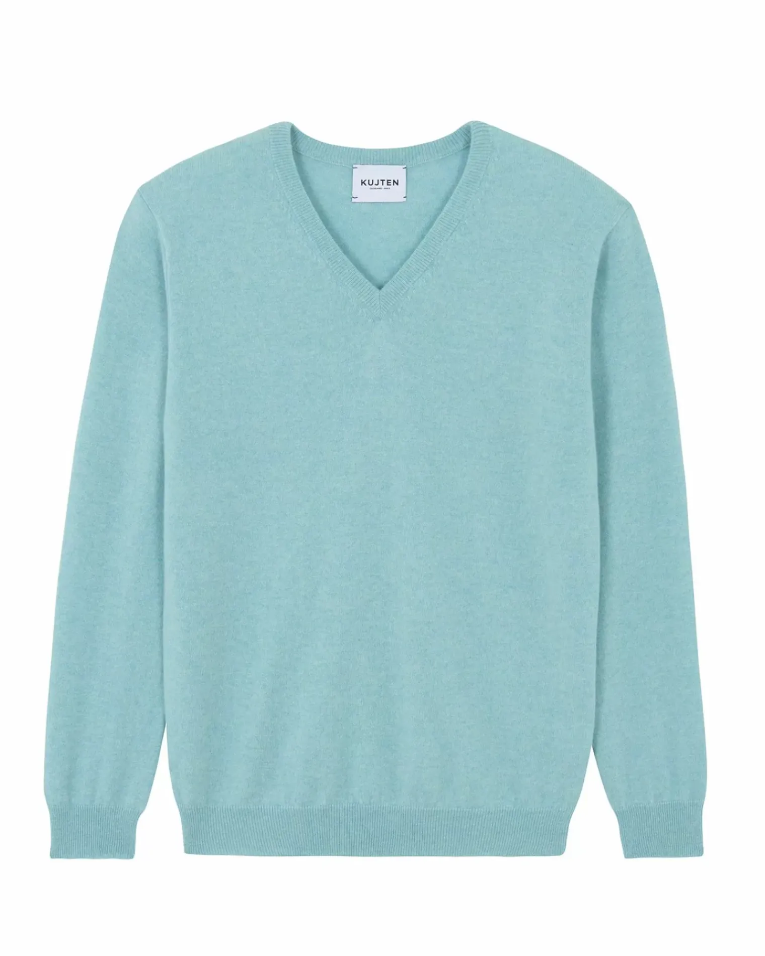 Kujten Sweaters & Sweatshirts>V-Neck Long Sleeves Cashmere Sweater Turquoise Pacific