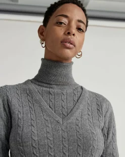 Kujten Sweaters & Sweatshirts>V-Neck Long Sleeves Cashmere Sweater Gris Flanelle